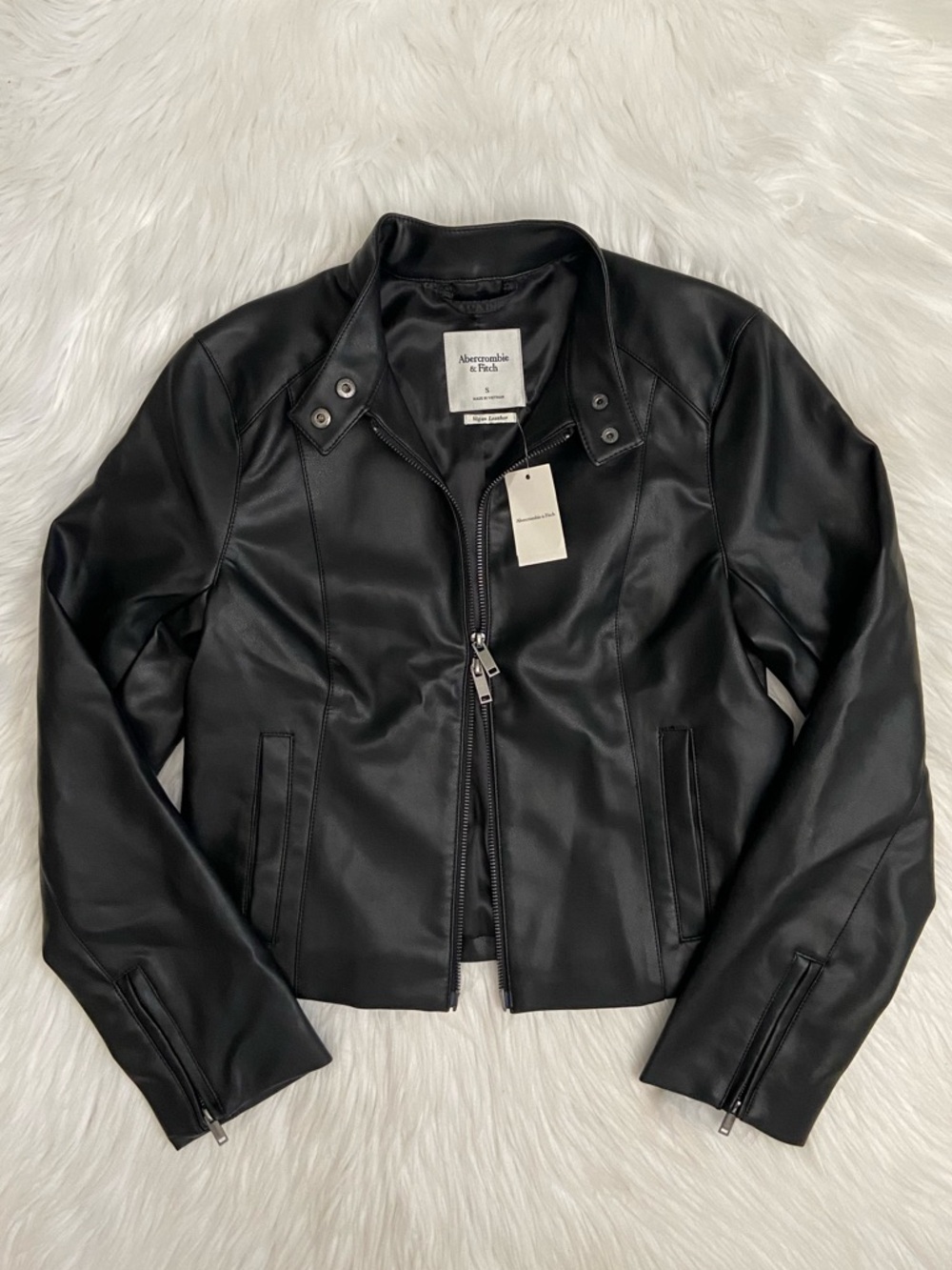 slim vegan leather mockneck jacket - Picture 8 of 14